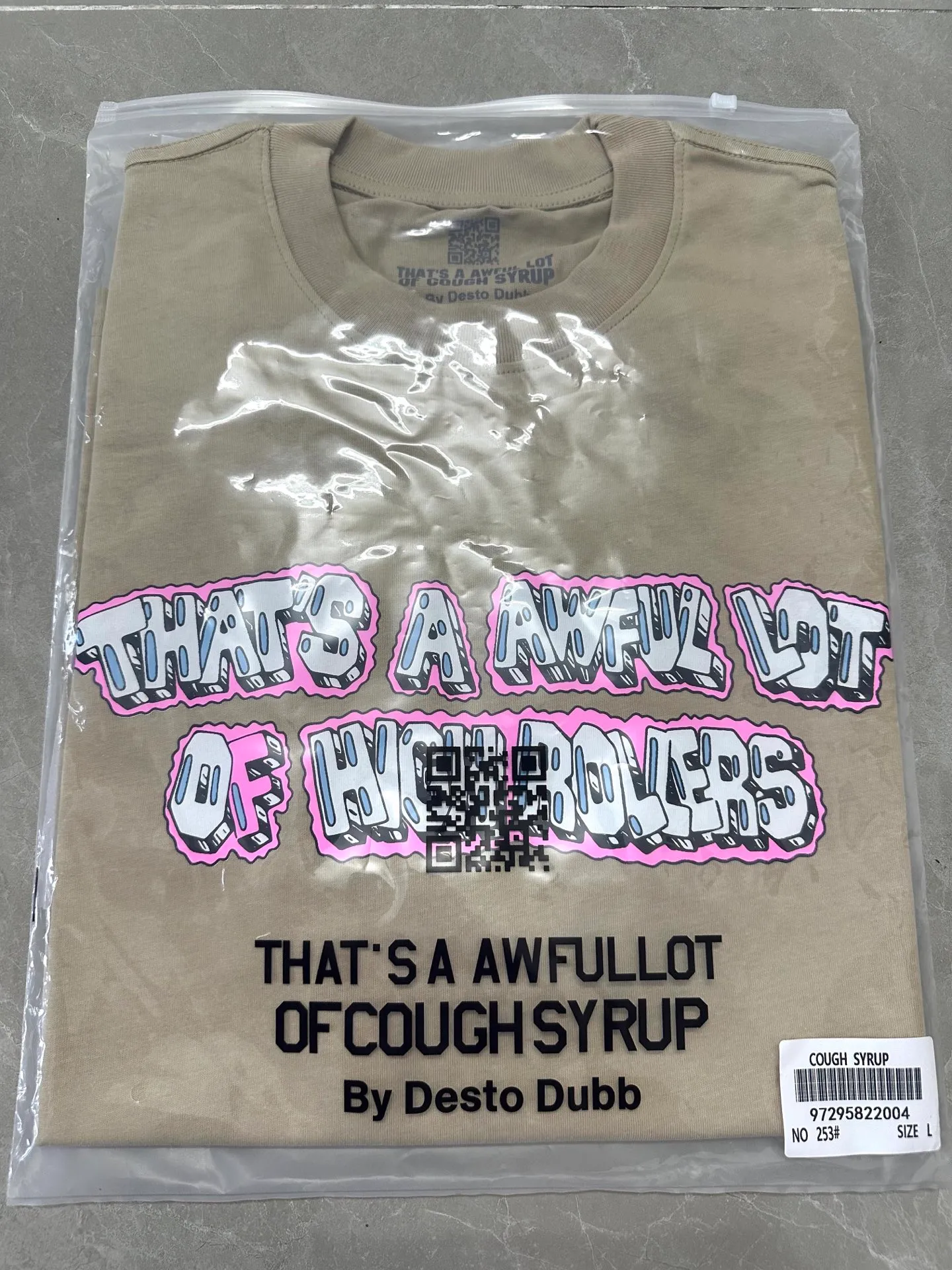 #Khaki color | THAT'S A AWFUL LOT OF COUGH SYRUP In Stock Real shot American simple trendy brand loose casual T-shirt Fabric (fabric): 32 counts Weight combed double yarn pure cotton Sizes (size): S-M L X L Color (colour): Khaki color